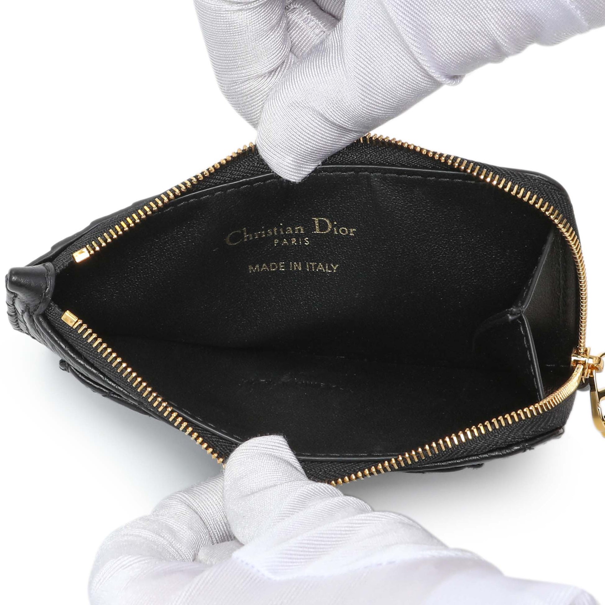 Exclusive Christian Dior Supple Calfskin Cannage Lady Dior Cosmos Zipped Card Holder — Top View