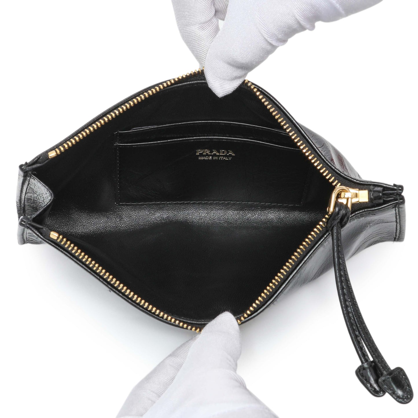 Exclusive Prada Black Lux Calfskin Pouch — Top View