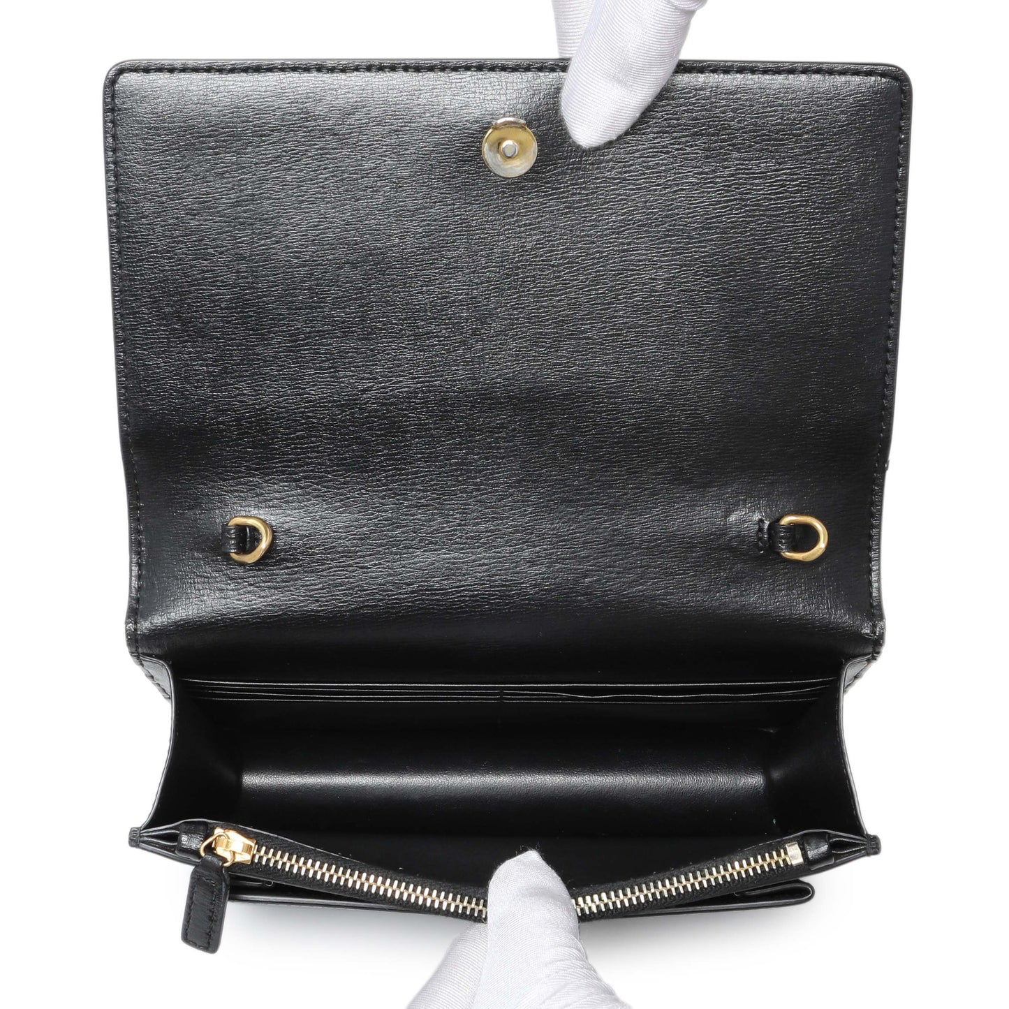 Exclusive Saint Laurent Black Calfskin Monogram Sunset Chain Wallet — Top View
