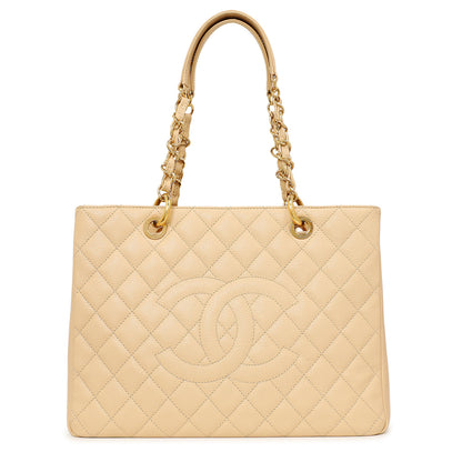 Exclusive Chanel Beige Quilted Caviar Grand Shopping Tote GST — Front View