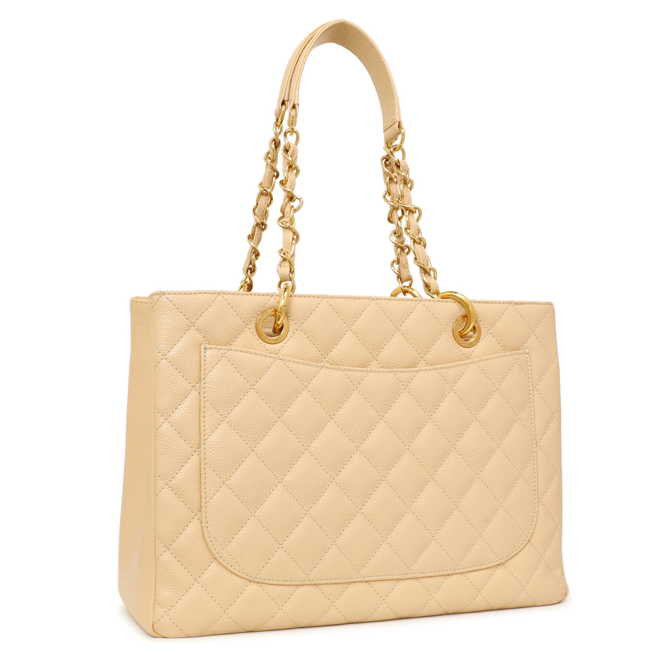 Exclusive Chanel Beige Quilted Caviar Grand Shopping Tote GST — Side View