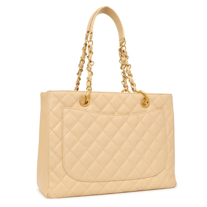 Exclusive Chanel Beige Quilted Caviar Grand Shopping Tote GST — Side View