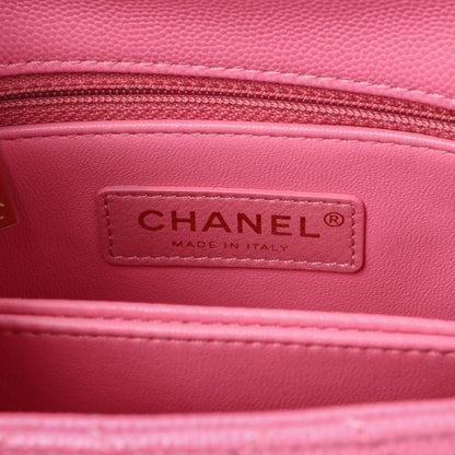 Exclusive Chanel Pink Caviar Quilted Extra Mini Coco Handle Flap — Detail View