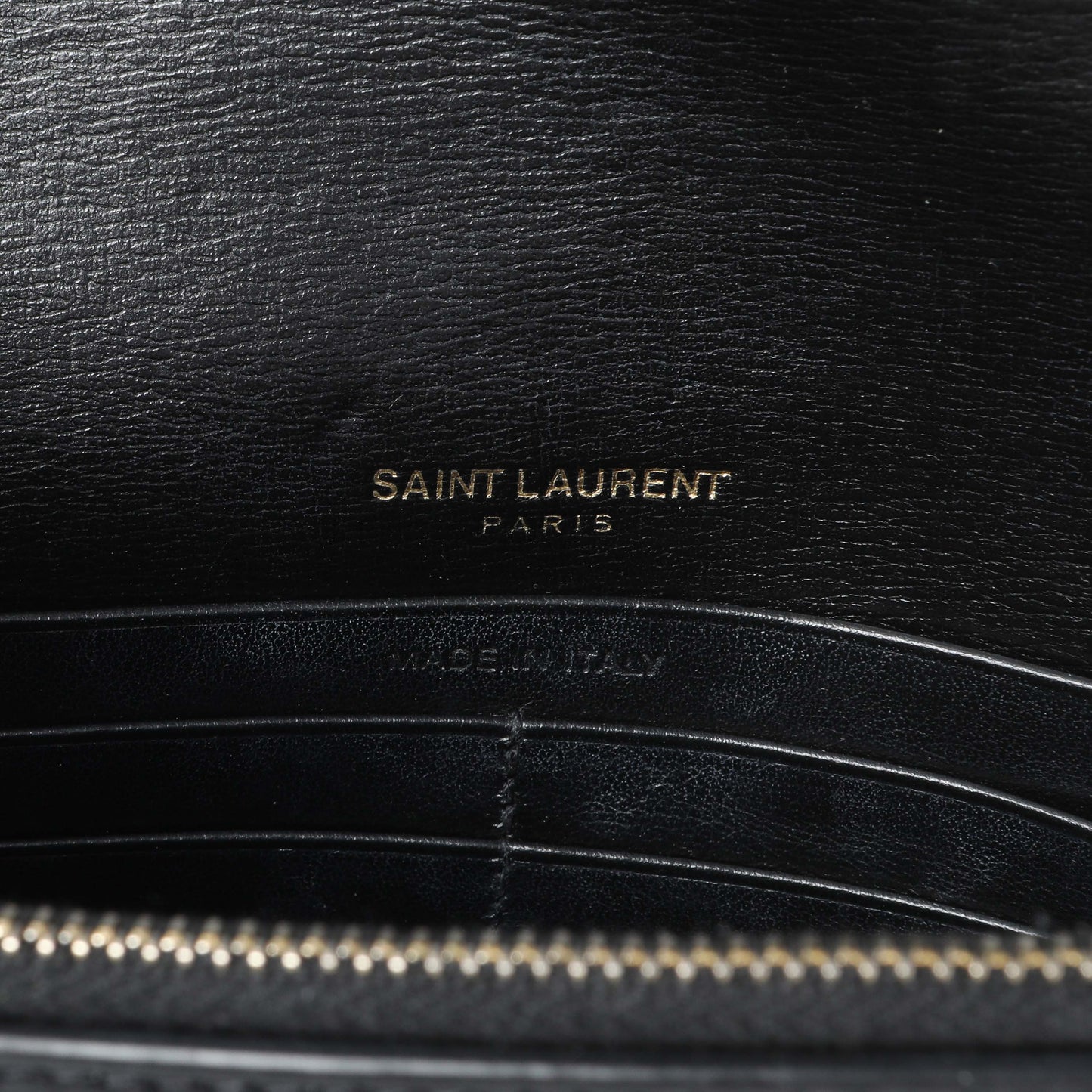 Exclusive Saint Laurent Black Calfskin Monogram Sunset Chain Wallet — Detail View