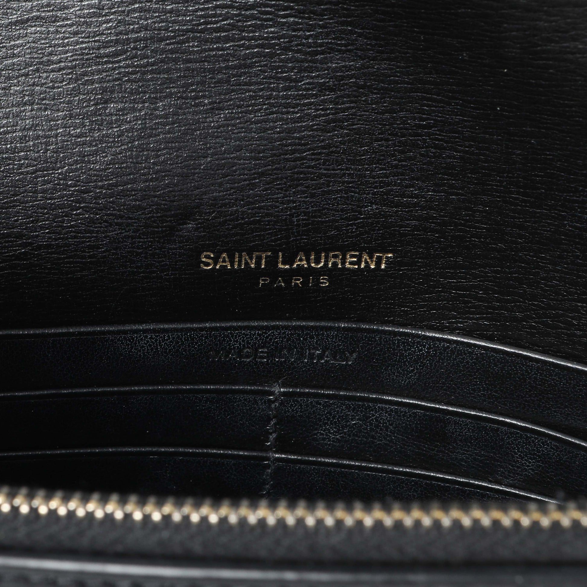 Exclusive Saint Laurent Black Calfskin Monogram Sunset Chain Wallet — Detail View