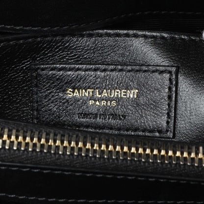 Exclusive Saint Laurent Black Calfskin Y Quilted Monogram Small Loulou Chain Satchel — Detail View