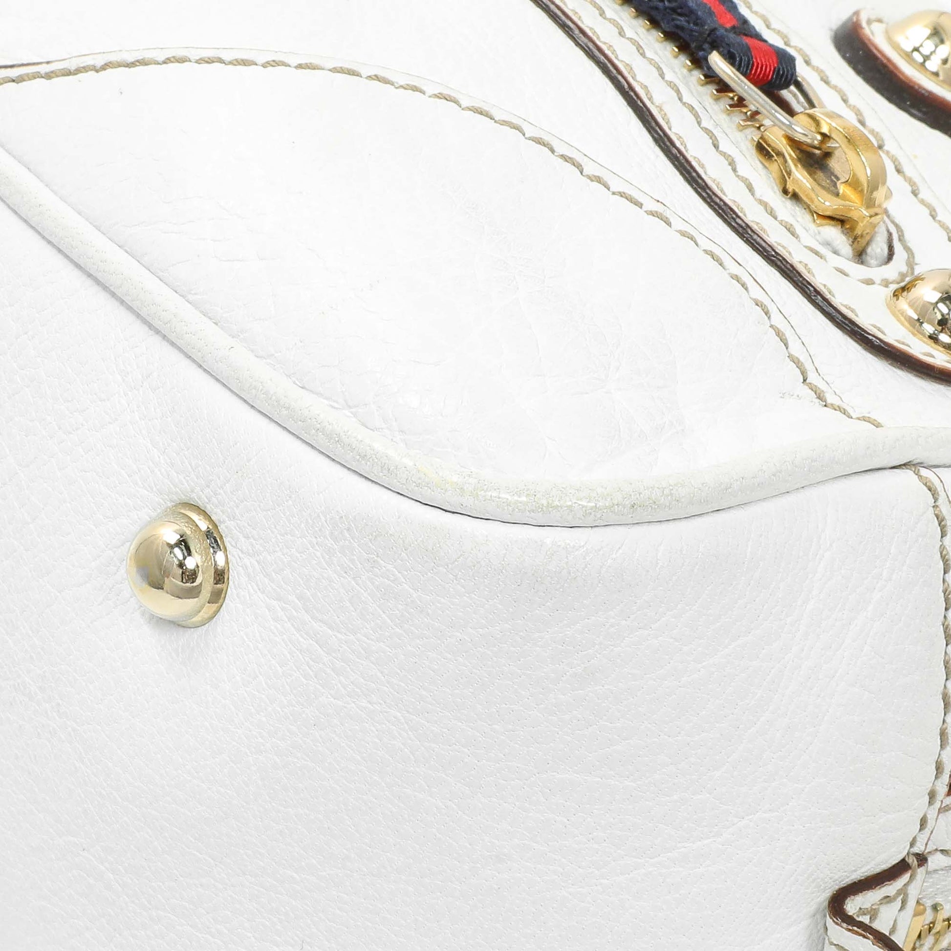 Exclusive Gucci White Calfskin Capri Small Bowler — Detail View
