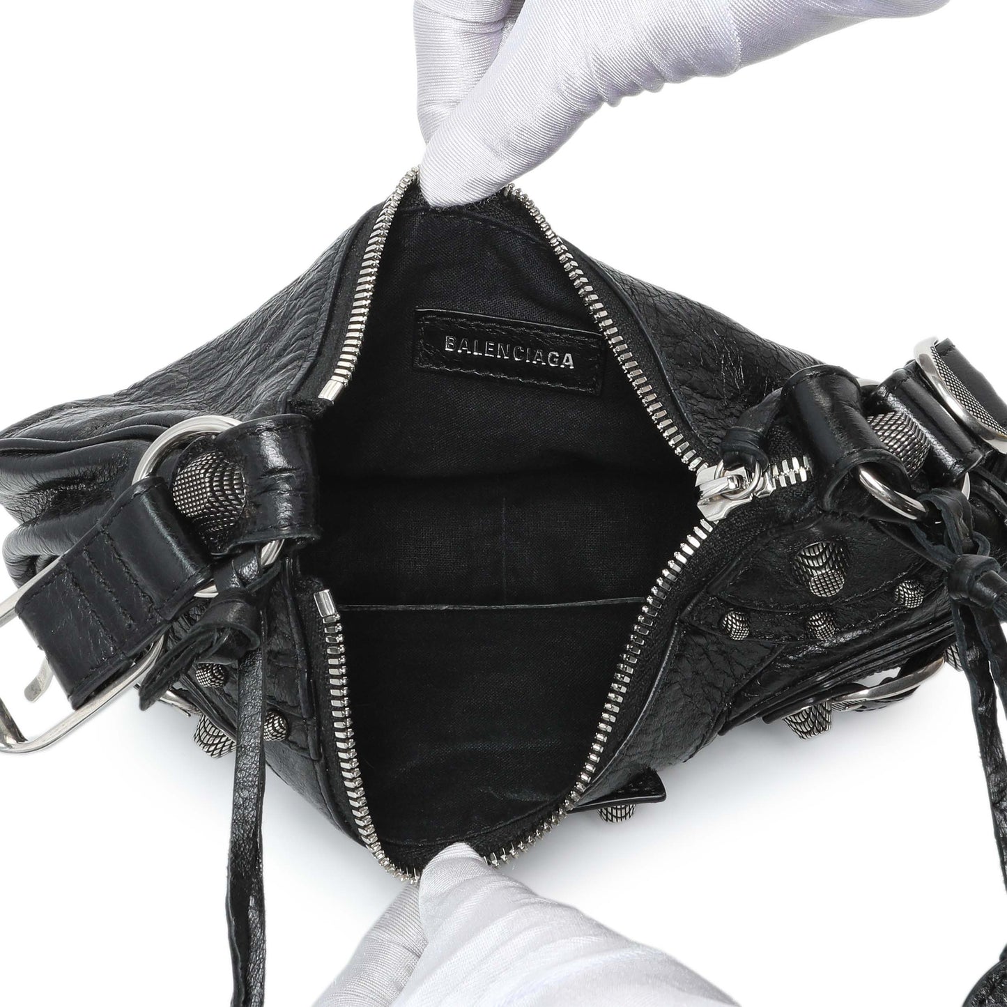 Exclusive Balenciaga Black Agneau Arena Le Cagole Shoulder Bag XS — Top View
