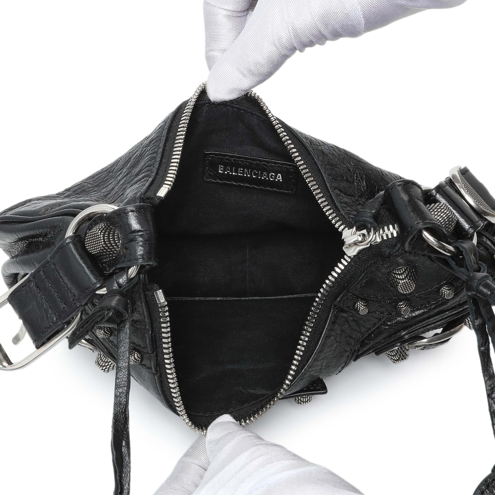 Exclusive Balenciaga Black Agneau Arena Le Cagole Shoulder Bag XS — Top View