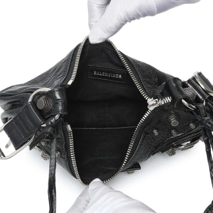 Exclusive Balenciaga Black Agneau Arena Le Cagole Shoulder Bag XS — Top View