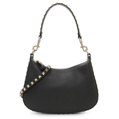 Exclusive Valentino Black Grained Calfskin Rockstud Crossbody — Front View