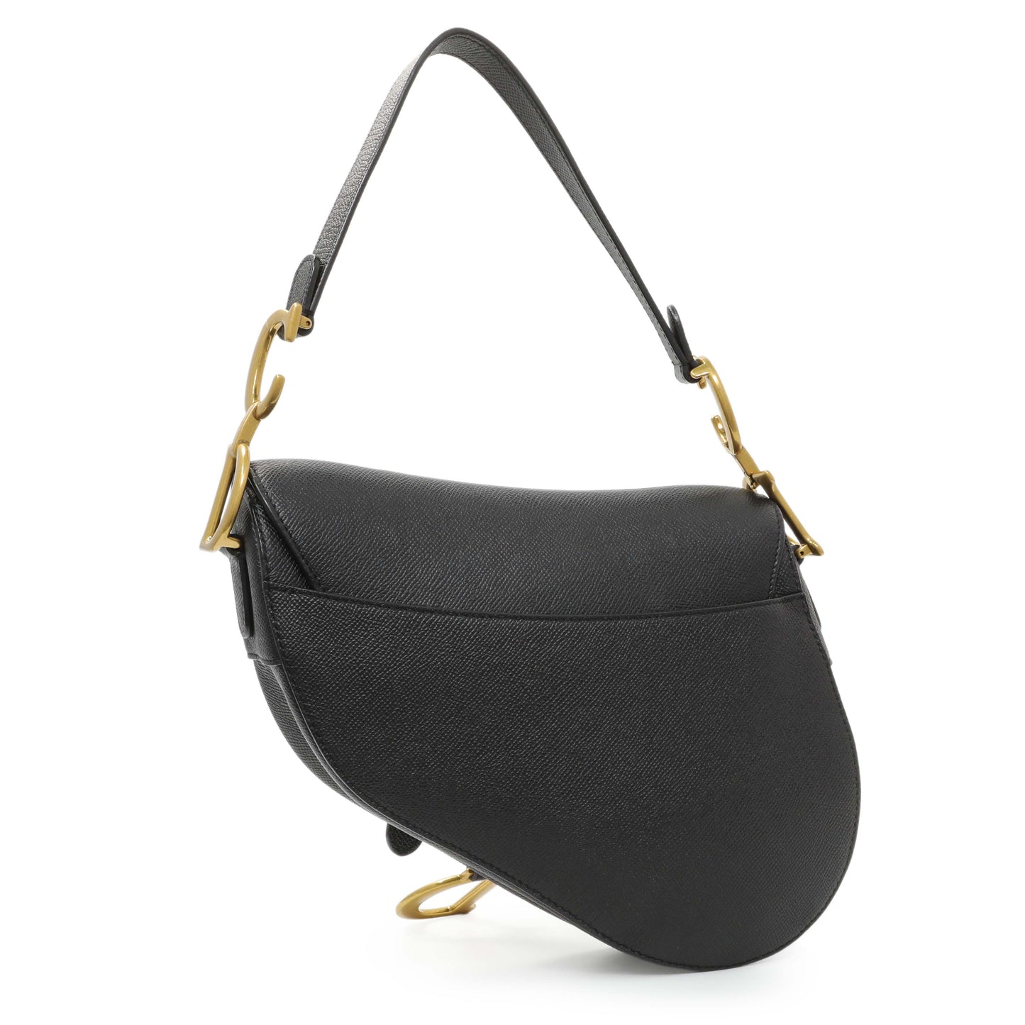 Exclusive Christian Dior Black Grained Calfskin Saddle Bag — Side View