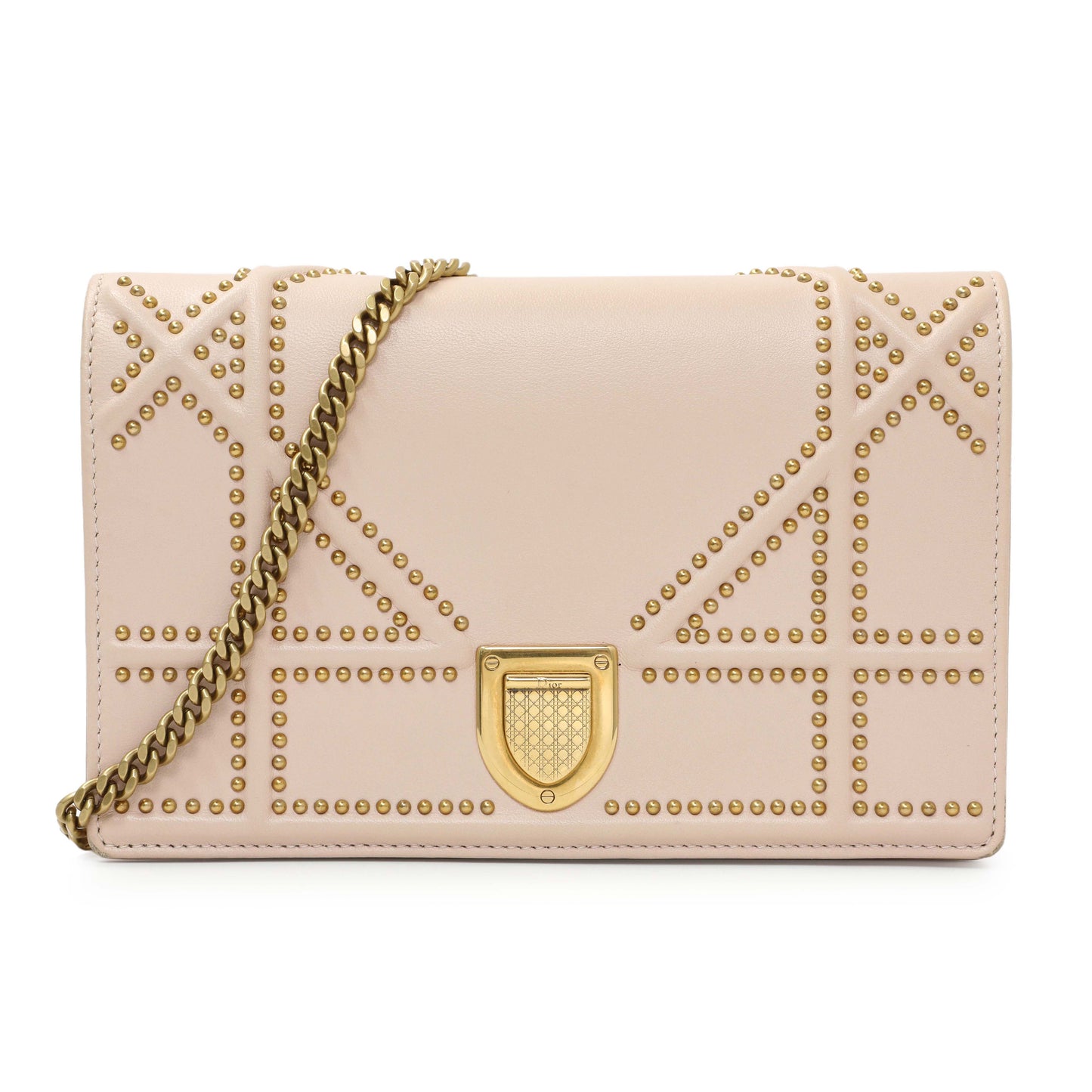 Exclusive Christian Dior Studded Calfskin Diorama Wallet On Chain — Front View
