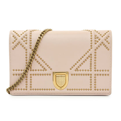 Exclusive Christian Dior Studded Calfskin Diorama Wallet On Chain — Front View