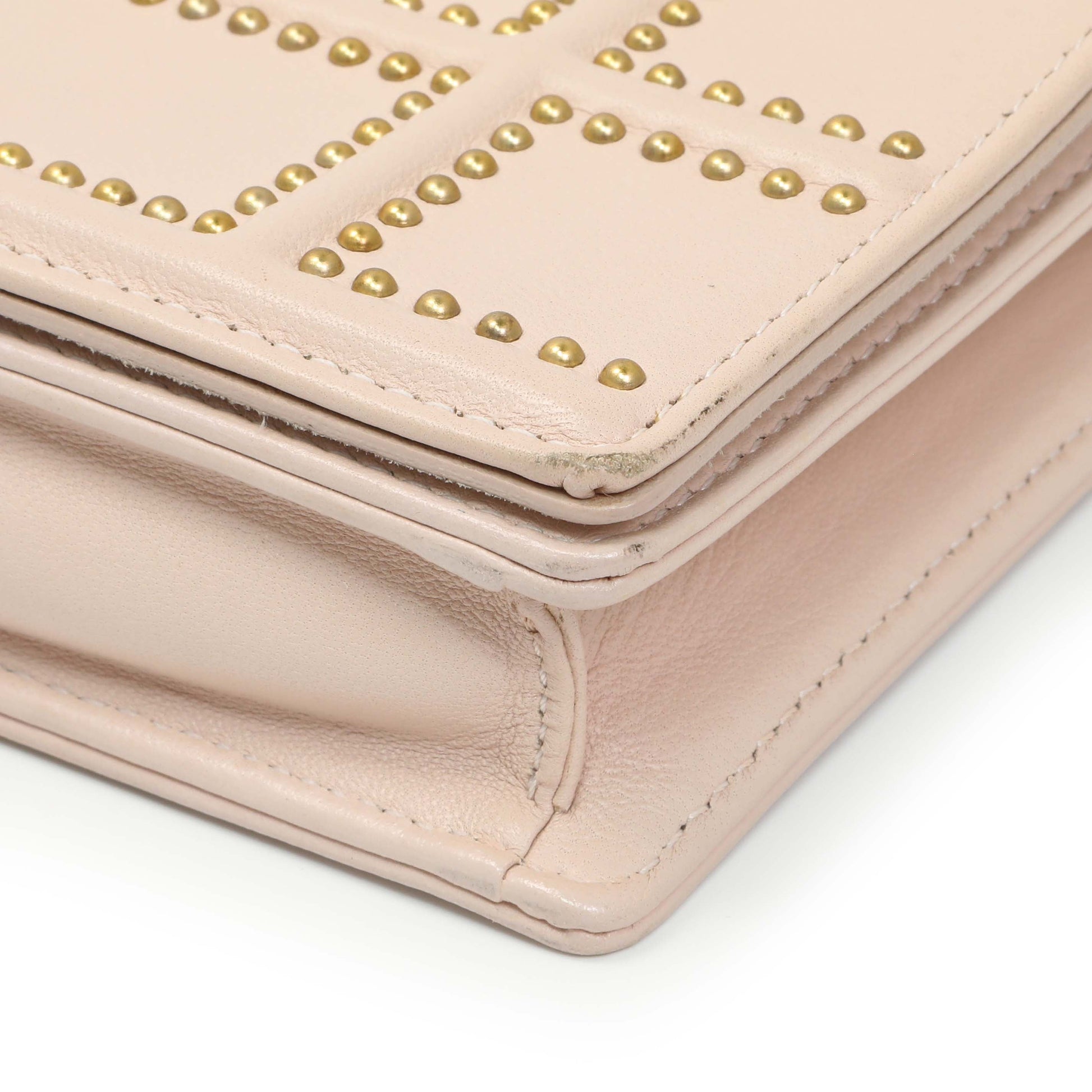 Exclusive Christian Dior Studded Calfskin Diorama Wallet On Chain — Detail View