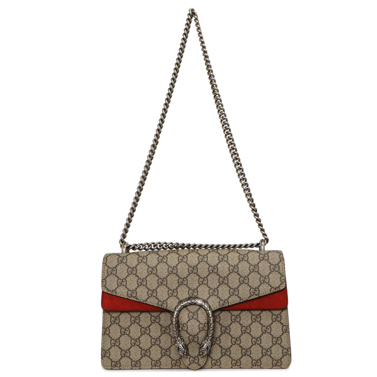 Exclusive Gucci Red GG Supreme Monogram Small Dionysus Shoulder  Bag — Front View