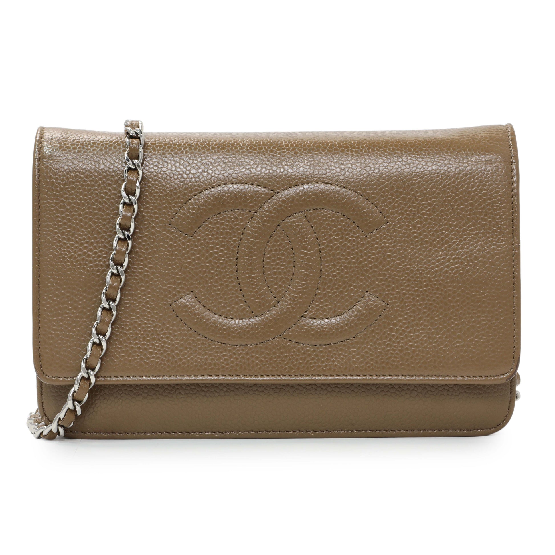 Exclusive Chanel Brown Caviar Timeless CC Wallet on Chain WOC — Front View