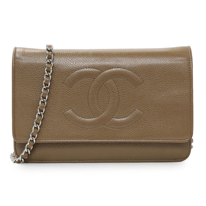 Exclusive Chanel Brown Caviar Timeless CC Wallet on Chain WOC — Front View