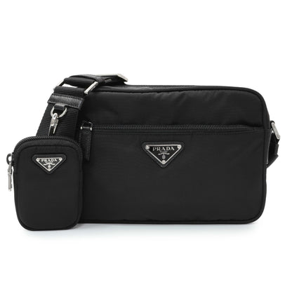 Exclusive Prada Re-Nylon Vela Saffiano Pocket Double Zip Shoulder Bag Black — Front View
