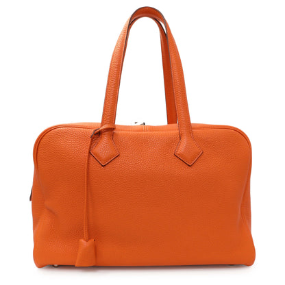 Exclusive Hermes Orange Taurillon Clemence Victoria II 35 — Front View