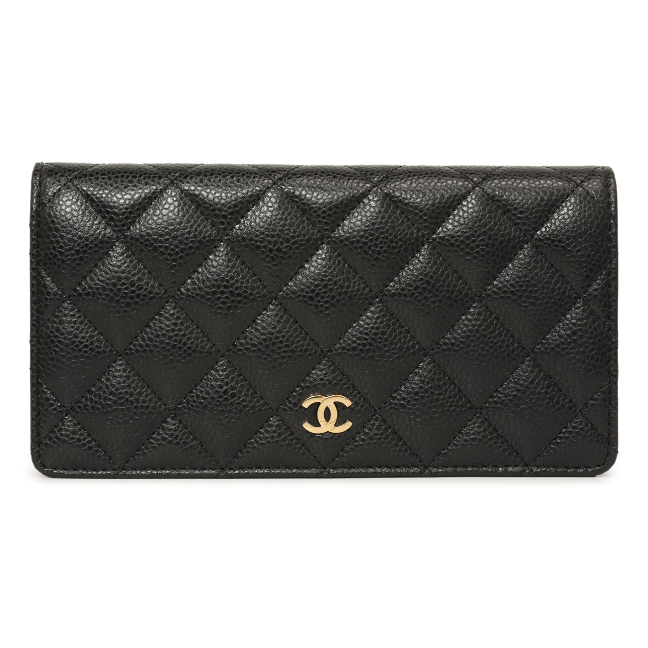 Exclusive Chanel Black Quilted Caviar Yen Wallet — Front View