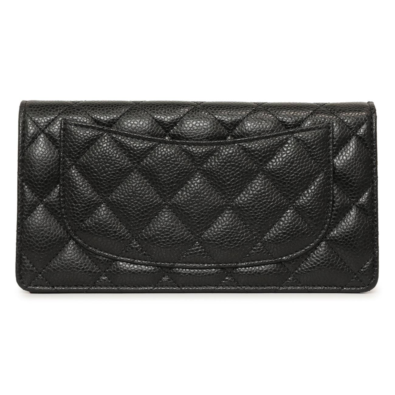 Exclusive Chanel Black Quilted Caviar Yen Wallet — Side View