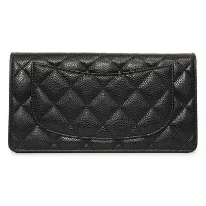Exclusive Chanel Black Quilted Caviar Yen Wallet — Side View