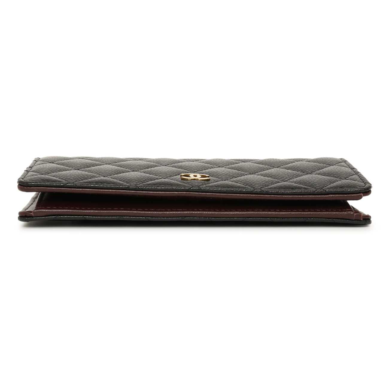 Exclusive Chanel Black Quilted Caviar Yen Wallet — Back View