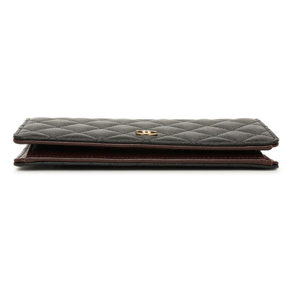 Exclusive Chanel Black Quilted Caviar Yen Wallet — Back View