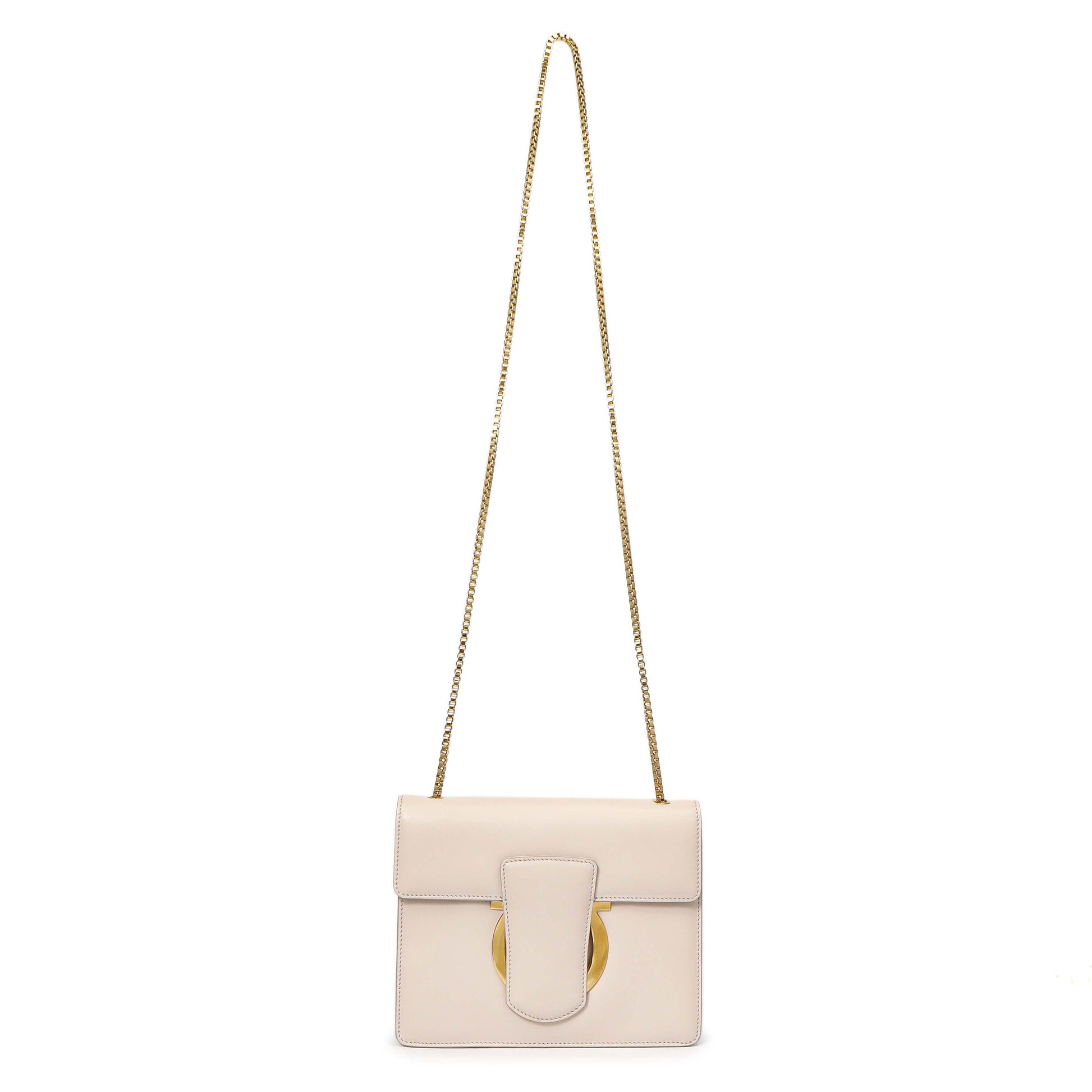 Exclusive Salvatore Ferragamo Nude Calfskin Thalia Crossbody Bag — Front View