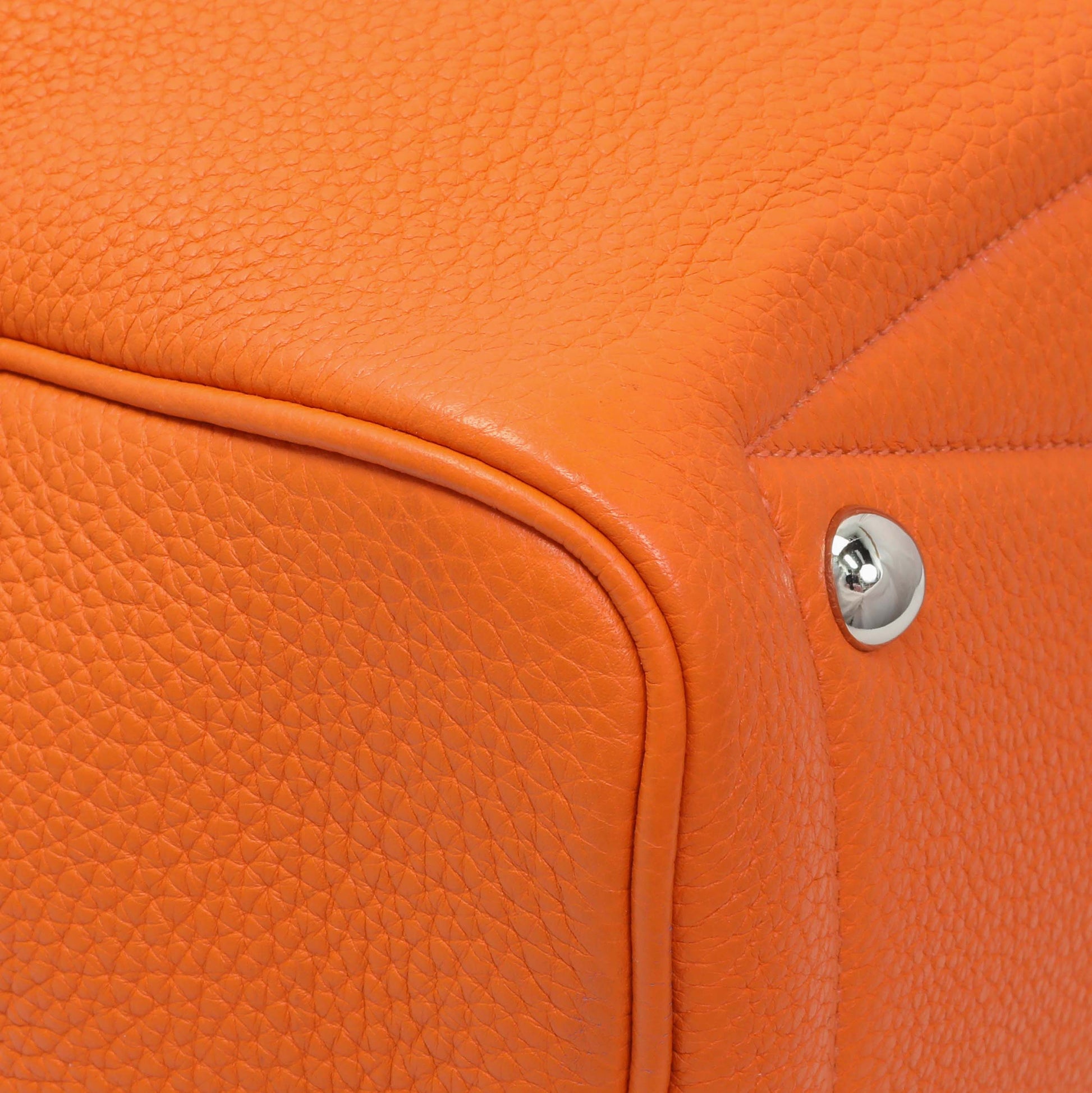Exclusive Hermes Orange Taurillon Clemence Victoria II 35 — Lifestyle View