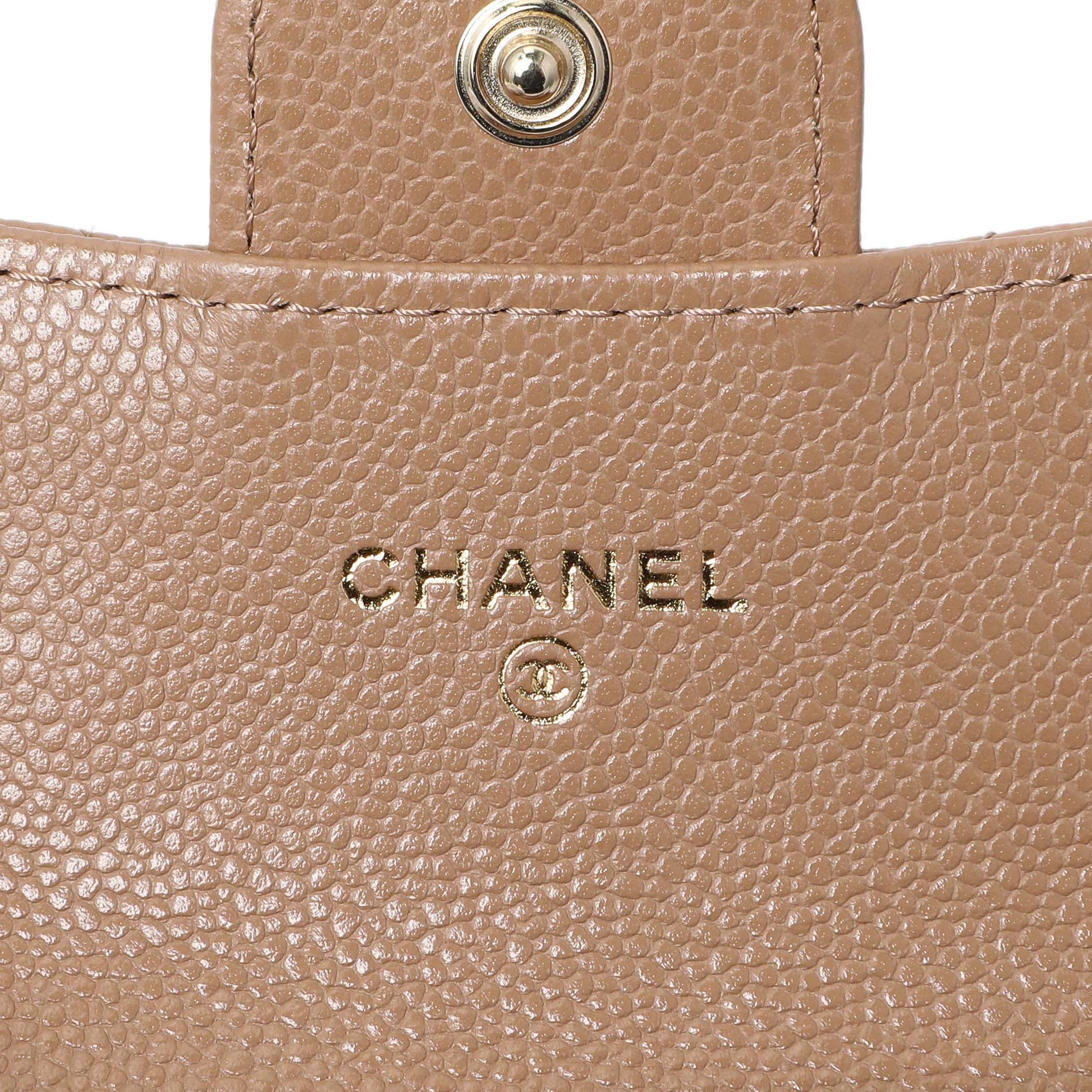 Exclusive Chanel Brown Caviar Quilted Flap Card Holder Wallet — Detail View