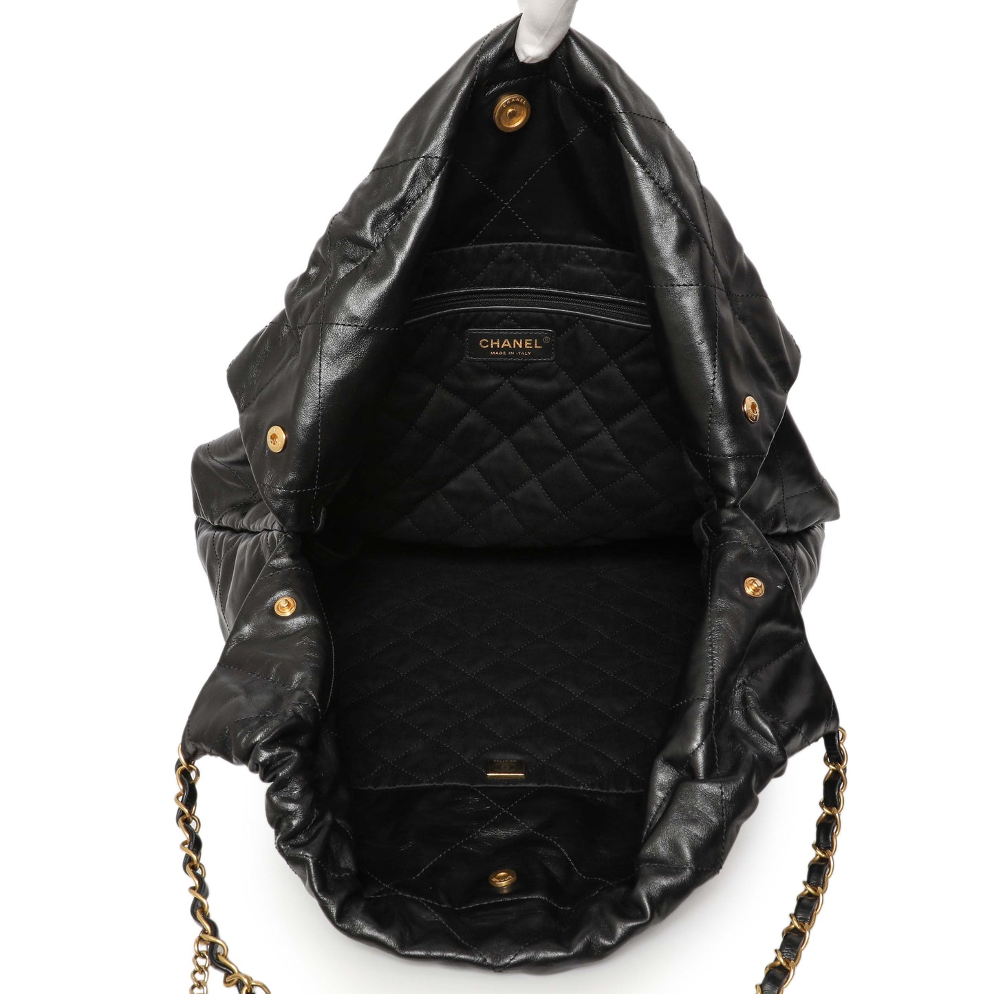 Exclusive Chanel Shiny Black Quilted Shiny Calfskin Large Chanel 22 — Alternate View 7