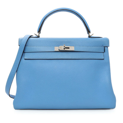 Exclusive Hermes Blue Paradise Taurillon Clemence Kelly Retourne 32 — Front View