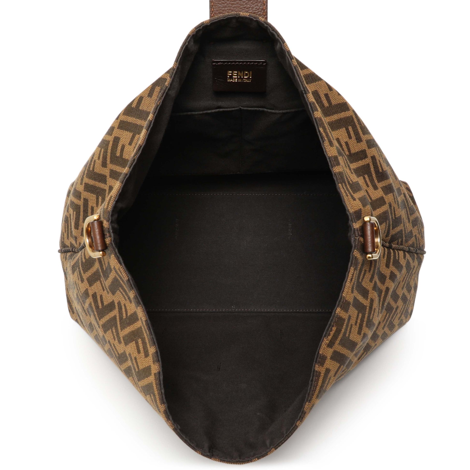 Exclusive Fendi Tobacco Zucca Vitello Artic Small Clasp Top Hobo Bag — Top View