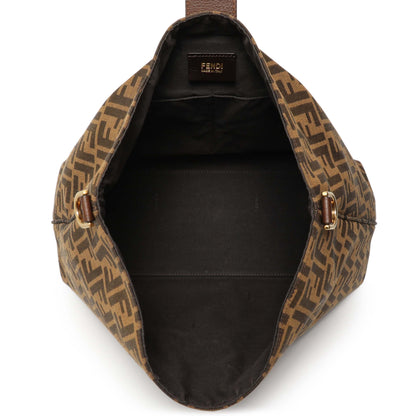 Exclusive Fendi Tobacco Zucca Vitello Artic Small Clasp Top Hobo Bag — Top View