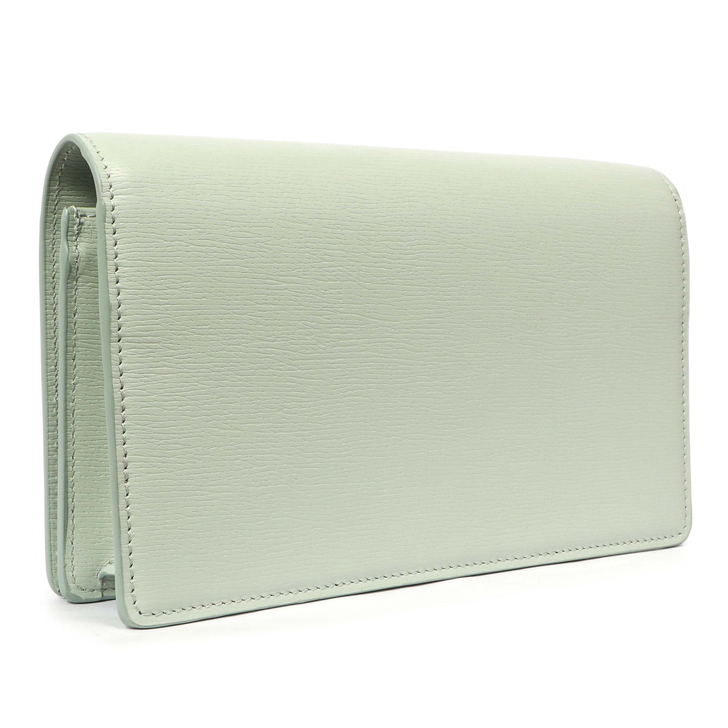Exclusive Gucci Pale Green Textured Calfskin Script Logo Chain Wallet — Back View