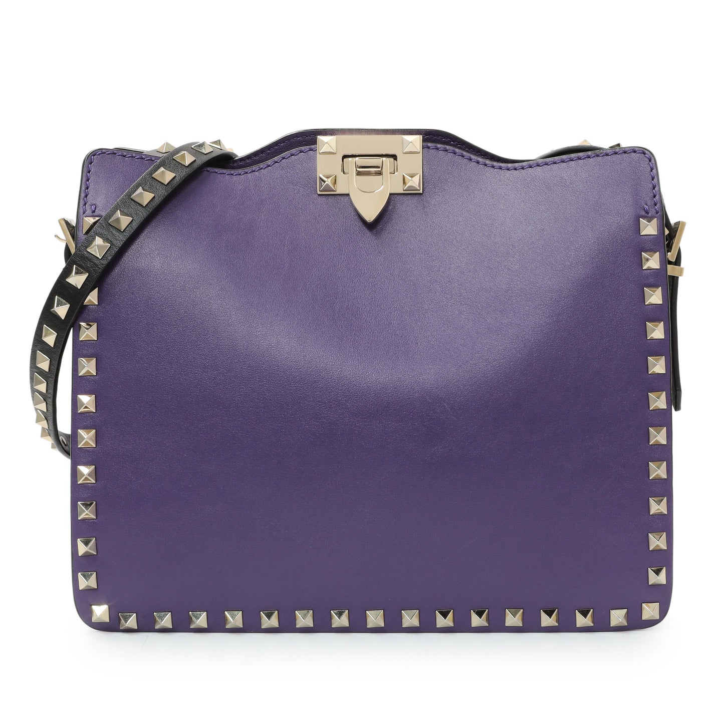 Exclusive Valentino Purple Calfskin Rockstud Crossbody — Front View