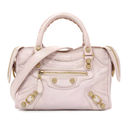Exclusive Balenciaga Pink Agneau Giant 12 Gold Hardware Mini City — Front View