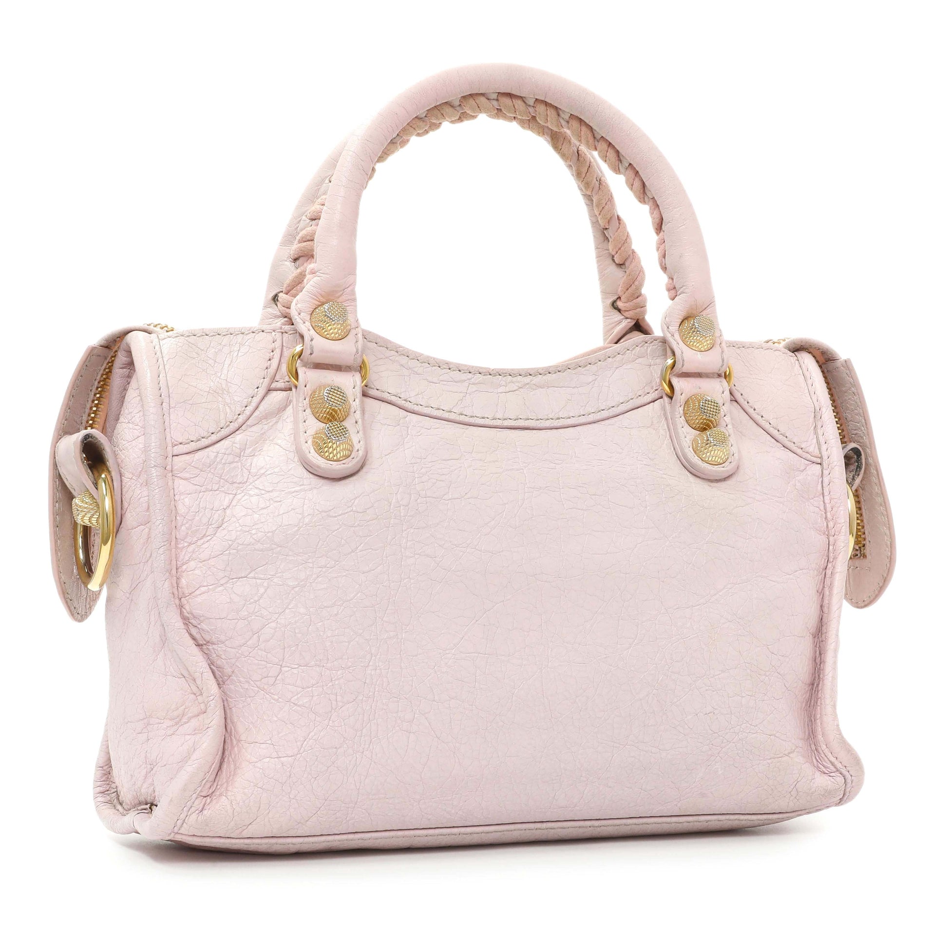 Exclusive Balenciaga Pink Agneau Giant 12 Gold Hardware Mini City — Side View