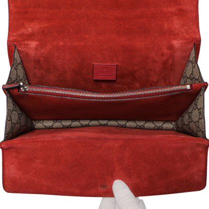Exclusive Gucci Red GG Supreme Monogram Small Dionysus Shoulder  Bag — Detail View