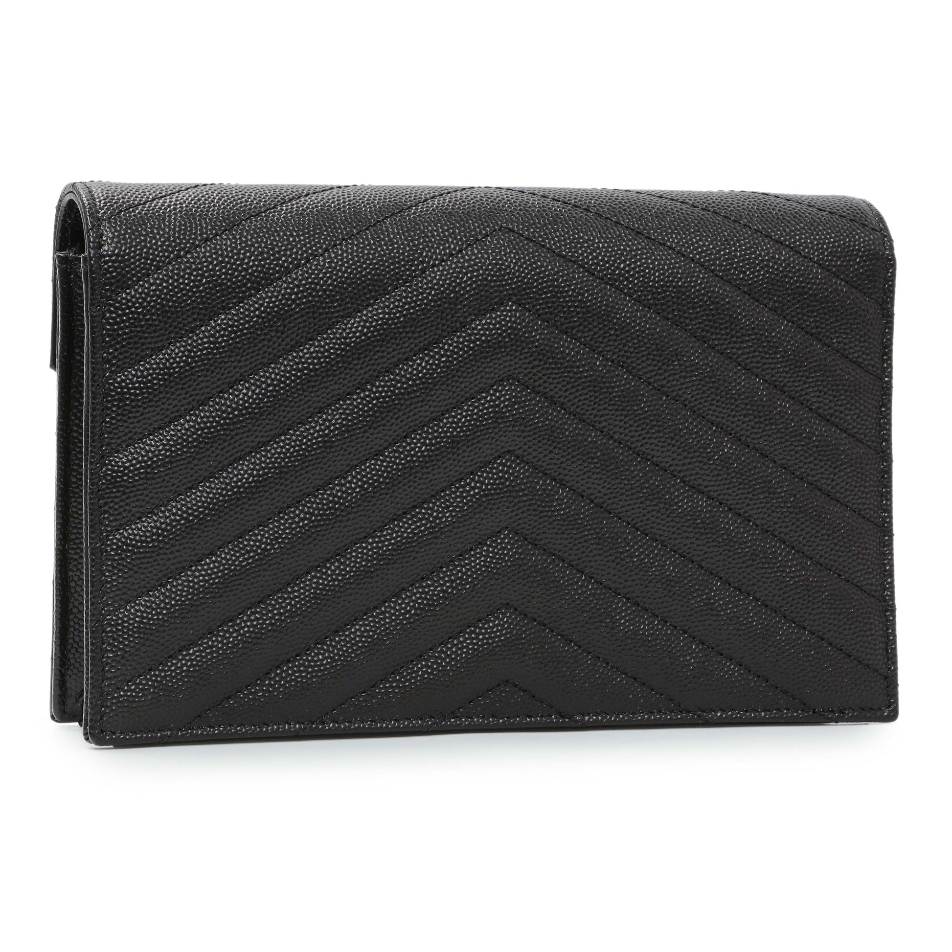 Exclusive Saint Laurent Black Grain De Poudre Envelope Chain Wallet — Side View