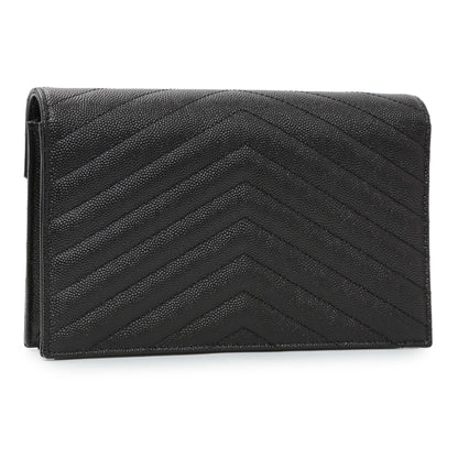 Exclusive Saint Laurent Black Grain De Poudre Envelope Chain Wallet — Side View