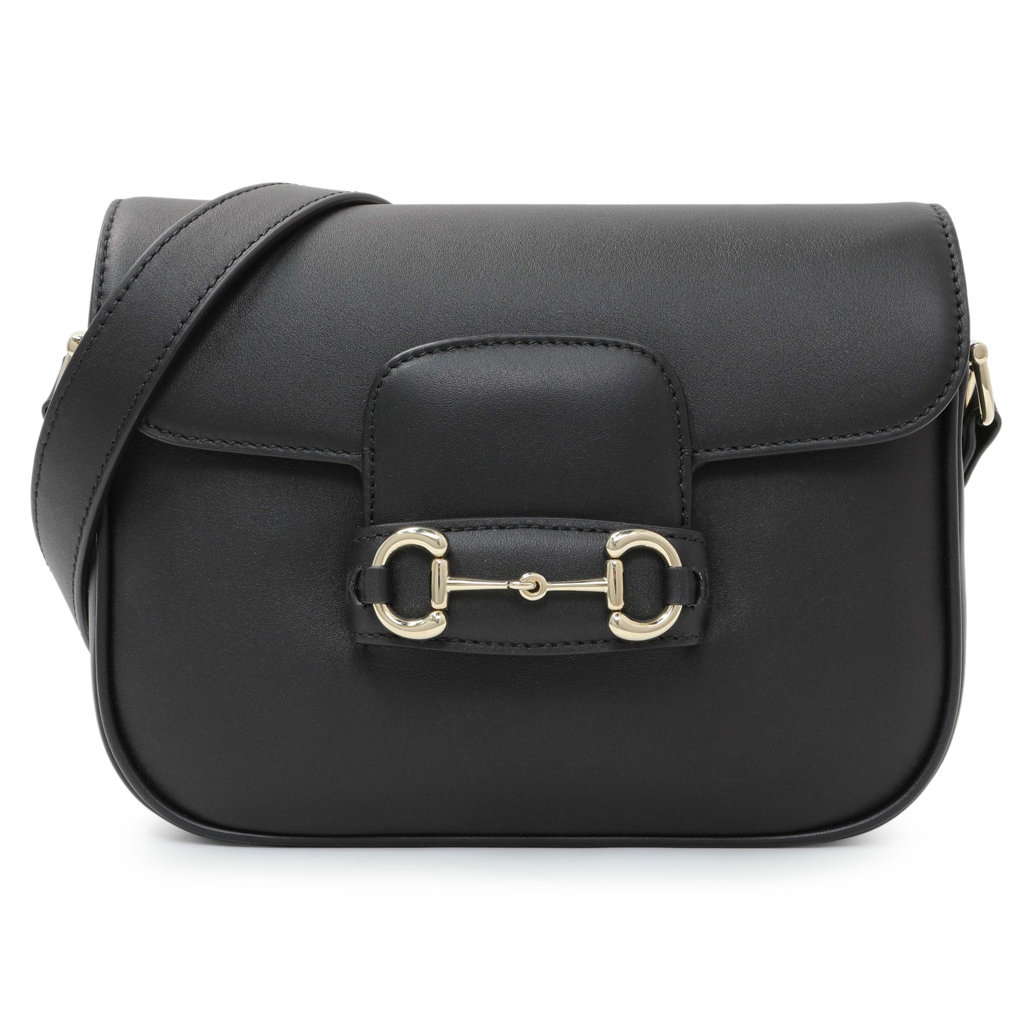 Exclusive Gucci Black Arabella Calfskin Horsebit 1955 Soft Small Shoulder Bag — Front View