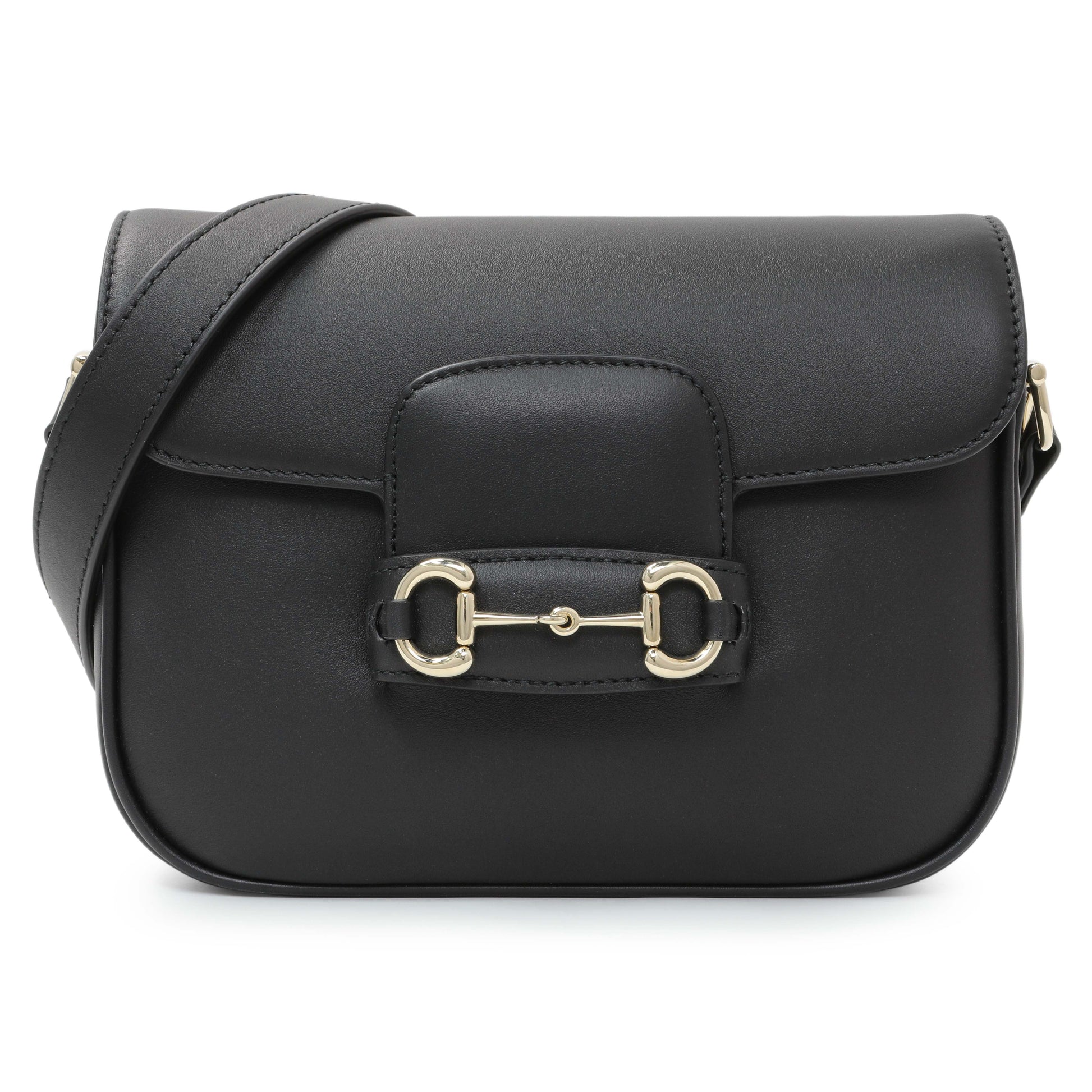 Exclusive Gucci Black Arabella Calfskin Horsebit 1955 Soft Small Shoulder Bag — Front View