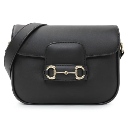 Exclusive Gucci Black Arabella Calfskin Horsebit 1955 Soft Small Shoulder Bag — Front View