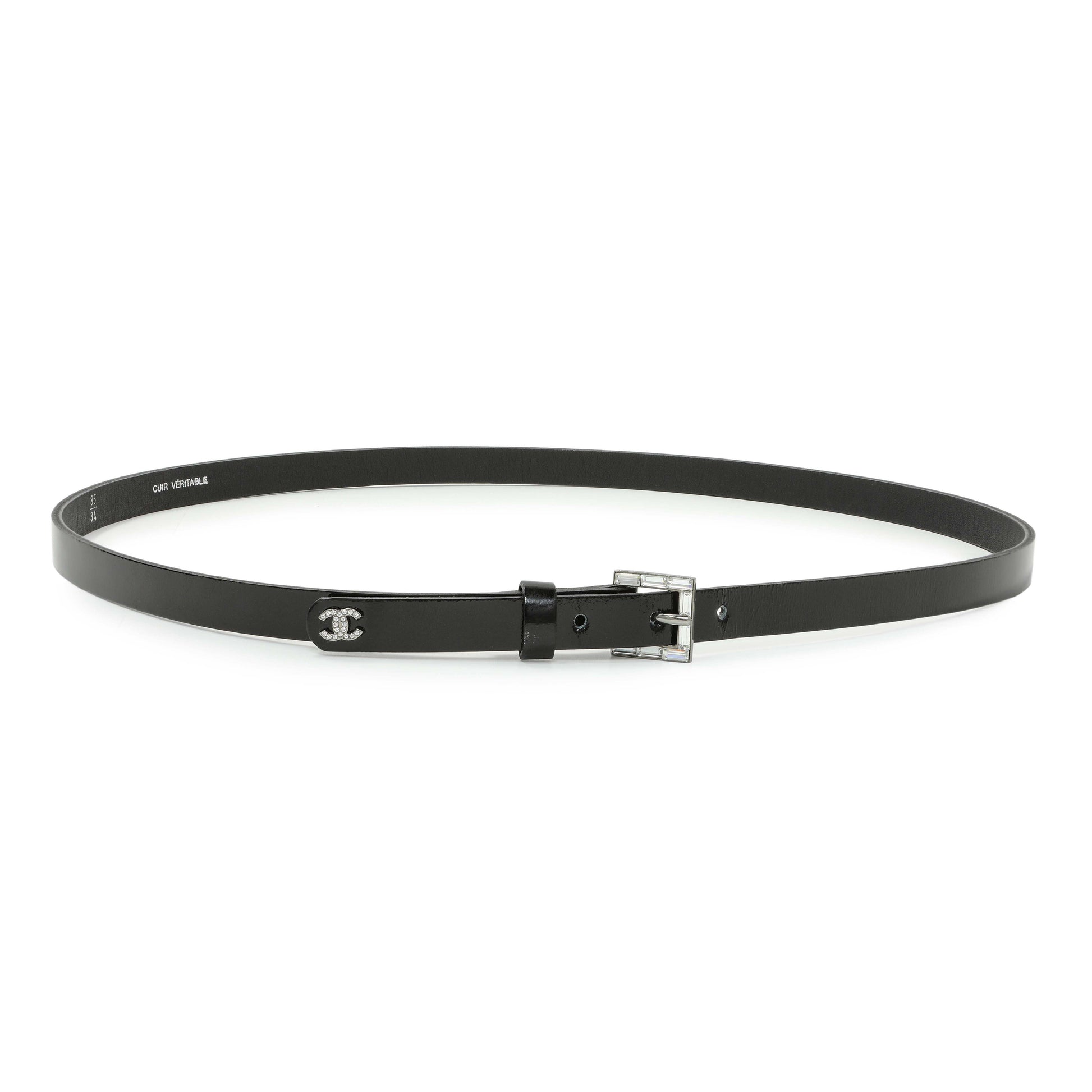 Exclusive Chanel Black Patent Strass Crystal Belt — Front View