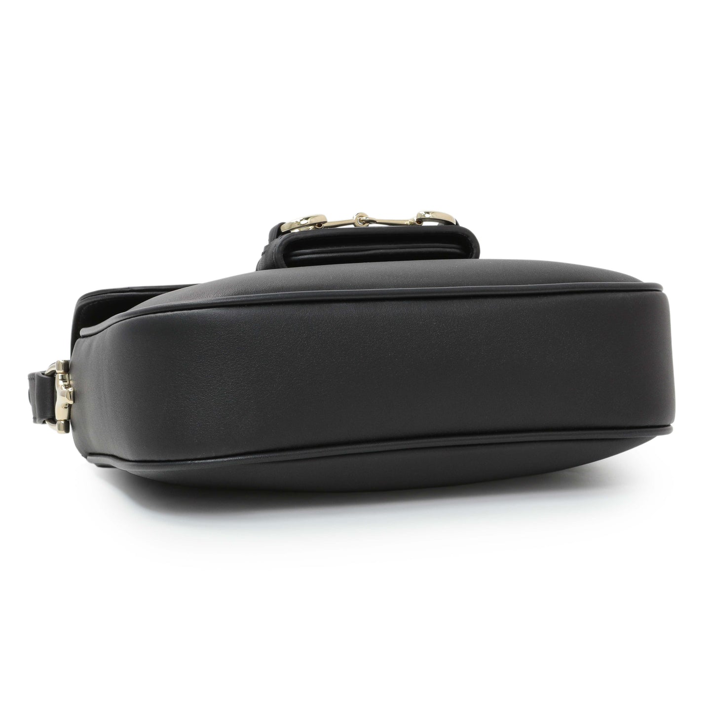 Exclusive Gucci Black Arabella Calfskin Horsebit 1955 Soft Small Shoulder Bag — Back View