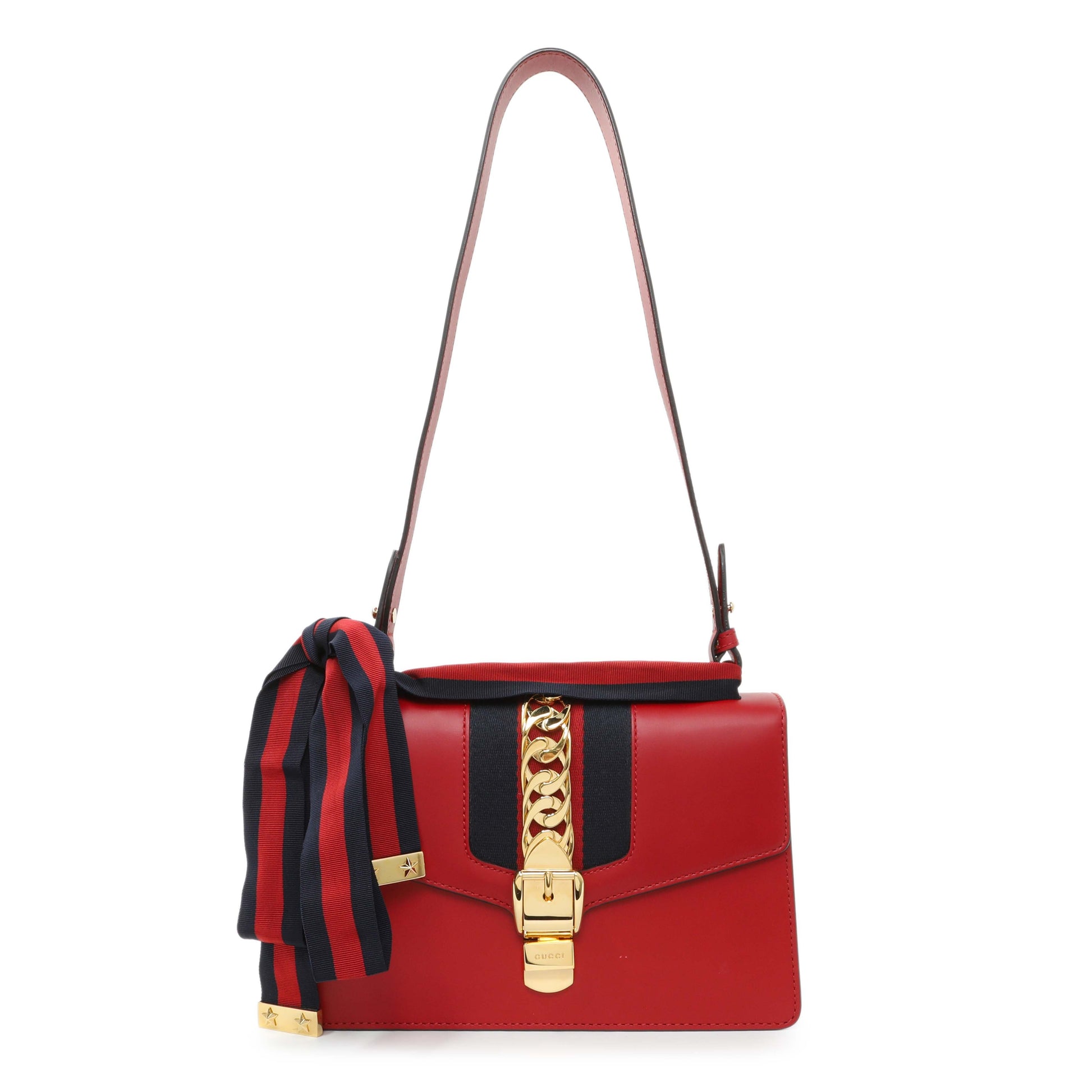 Exclusive Gucci Hibiscus Red Calfskin Small Sylvie Shoulder Bag — Front View