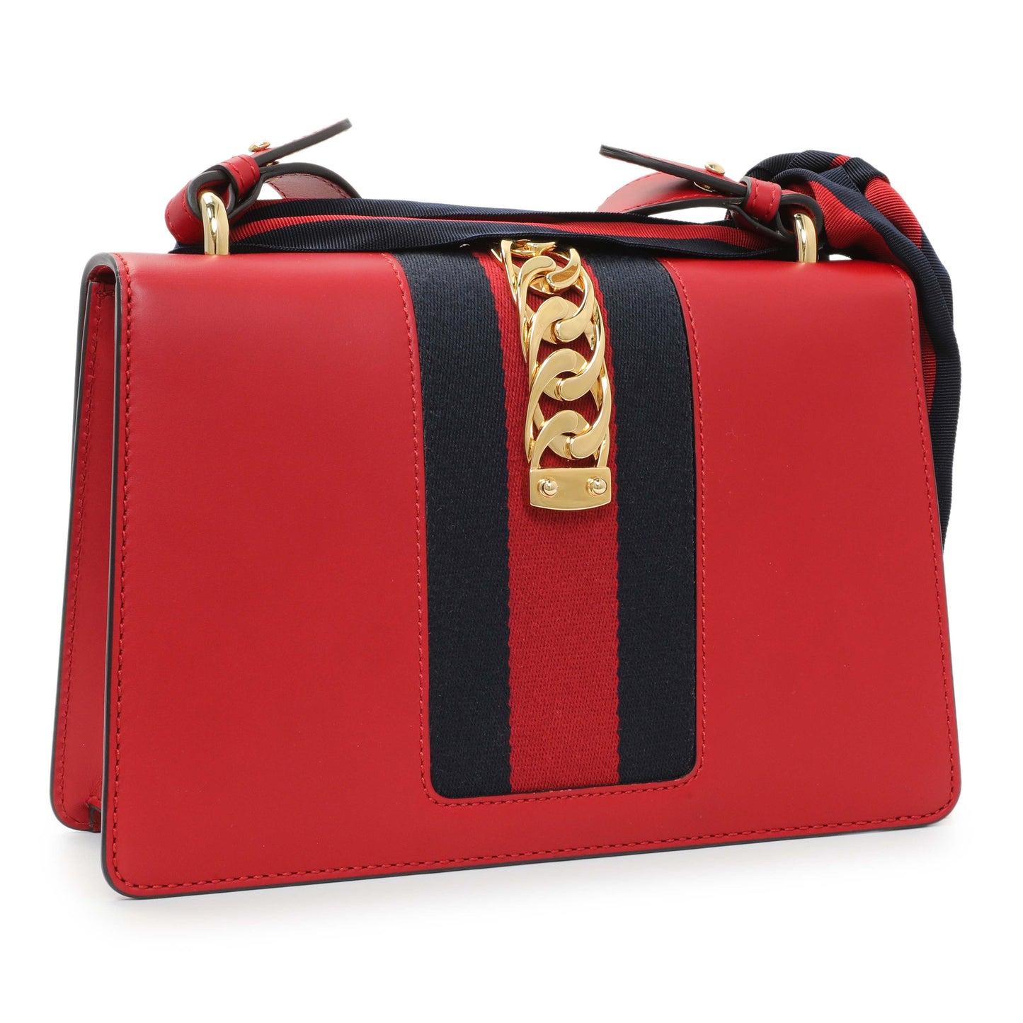 Exclusive Gucci Hibiscus Red Calfskin Small Sylvie Shoulder Bag — Side View